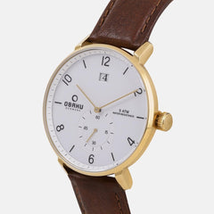 Obaku Rislen Chestnut Quartz White Round Dial Men's Watch- V190GDGWRN