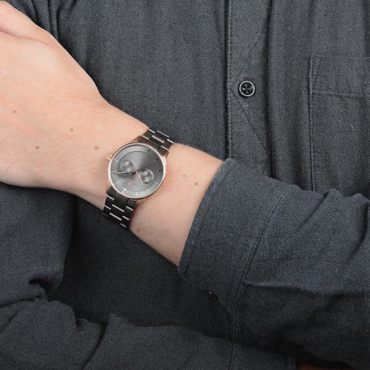 Obaku Luft Crepe Multifunction Grey Round Dial Men's Watch- V192GMVJSJ