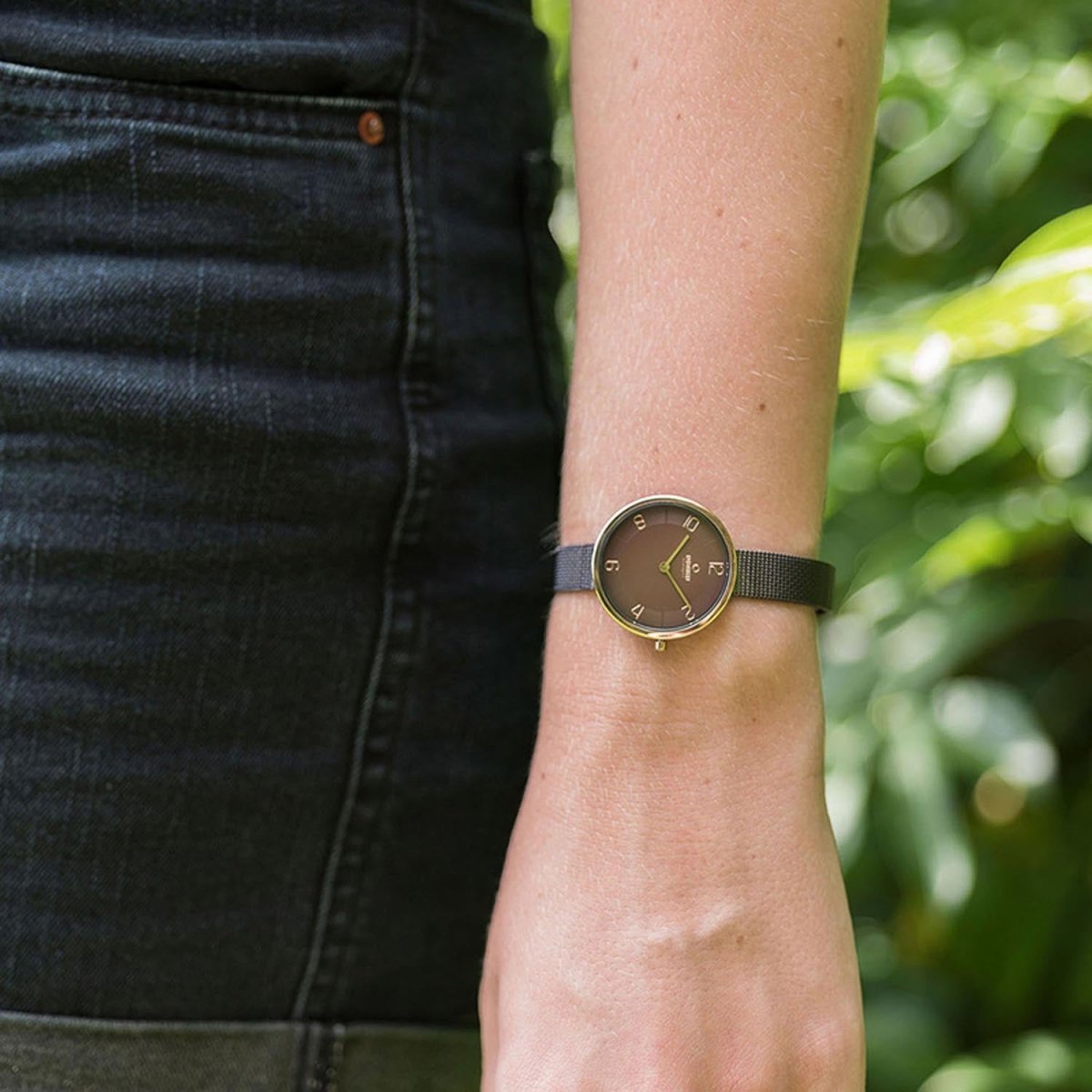 Obaku Vand Walnut Quartz 6.5mm Slim Case Brown Round Dial Women's Watch- V195LXVNMN