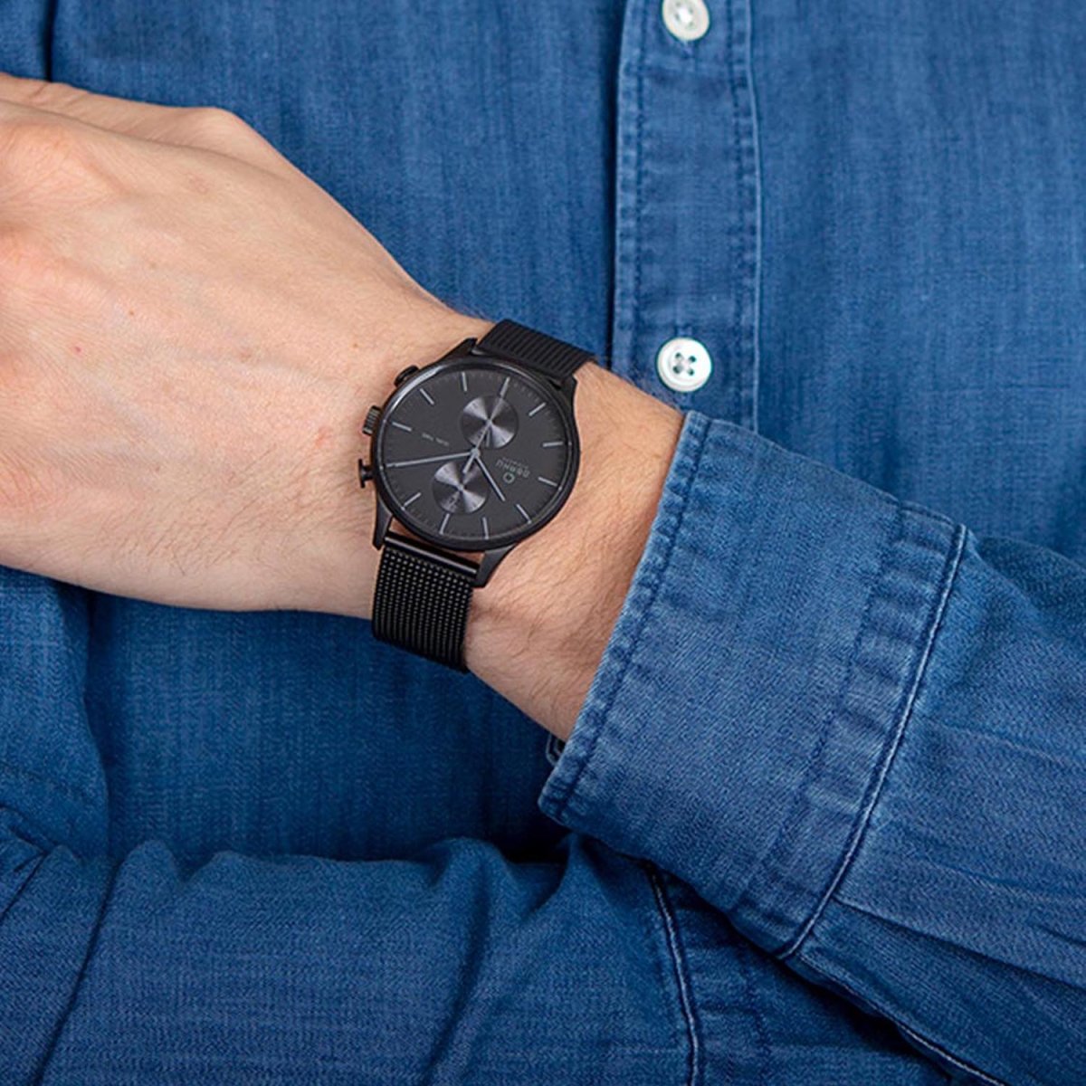 Obaku Gran Charcoal Dual Time Black Round Dial Men's Watch- V196GUBBMB