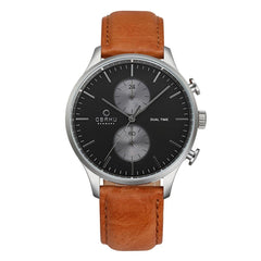 Obaku Gran Camel Dual Time Grey Round Dial Men's Watch- V196GUCURZ