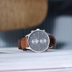 Obaku Gran Camel Dual Time Grey Round Dial Men's Watch- V196GUCURZ