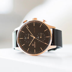 Obaku Gran Night Dual Time Black Round Dial Men's Watch- V196GUVBMB