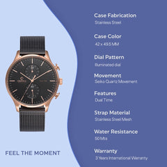 Obaku Gran Night Dual Time Black Round Dial Men's Watch- V196GUVBMB