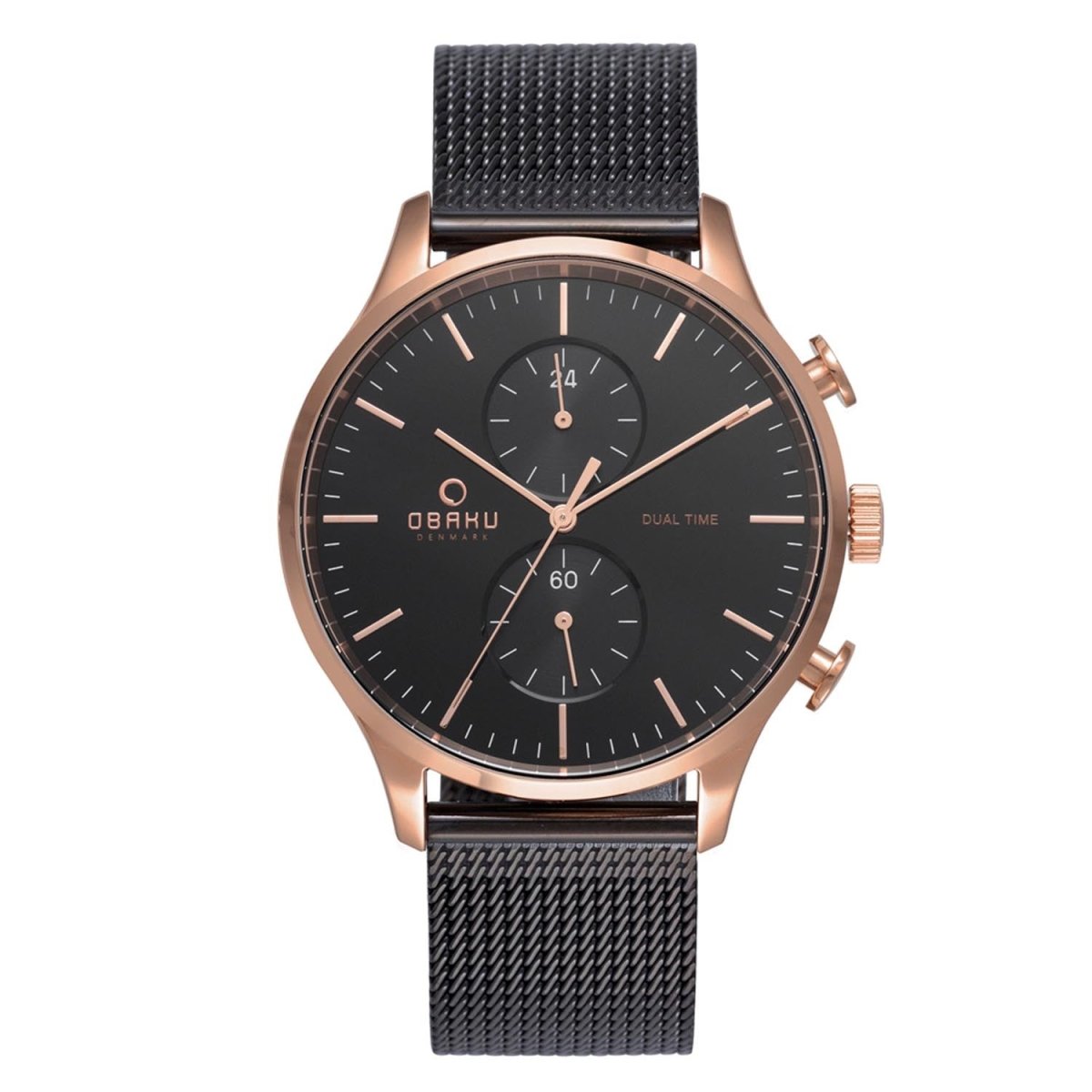Obaku Gran Night Dual Time Black Round Dial Men's Watch- V196GUVBMB