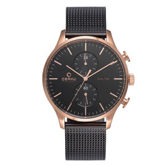 Obaku Gran Night Dual Time Black Round Dial Men's Watch- V196GUVBMB