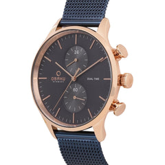 Obaku Gran Ocean Dual Time Blue Round Dial Men's Watch- V196GUVLML