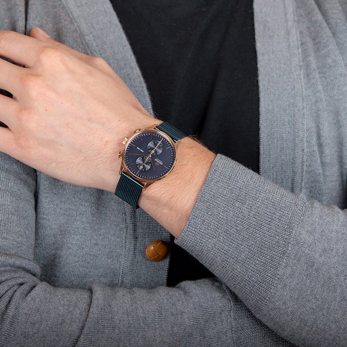 Obaku Gran Ocean Dual Time Blue Round Dial Men's Watch- V196GUVLML