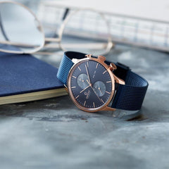 Obaku Gran Ocean Dual Time Blue Round Dial Men's Watch- V196GUVLML