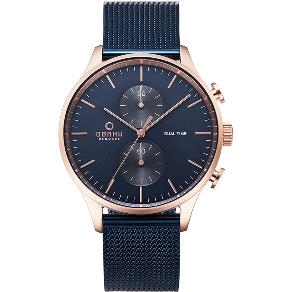 Obaku Gran Ocean Dual Time Blue Round Dial Men's Watch- V196GUVLML