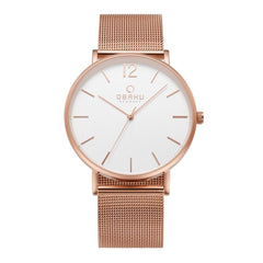 Obaku Mark Rose Quartz 6.4mm Slim Case White Round Dial Men's Watch- V197GXVWMV