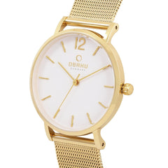 OBAKU Mark Lille Gold Quartz White Round Dial Women's Watch- V197LXGWMG
