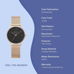 Obaku Mark Lille Gerbera Quartz 6.4mm Slim Case Black Round Dial Women's Watch- V197LXVBMV