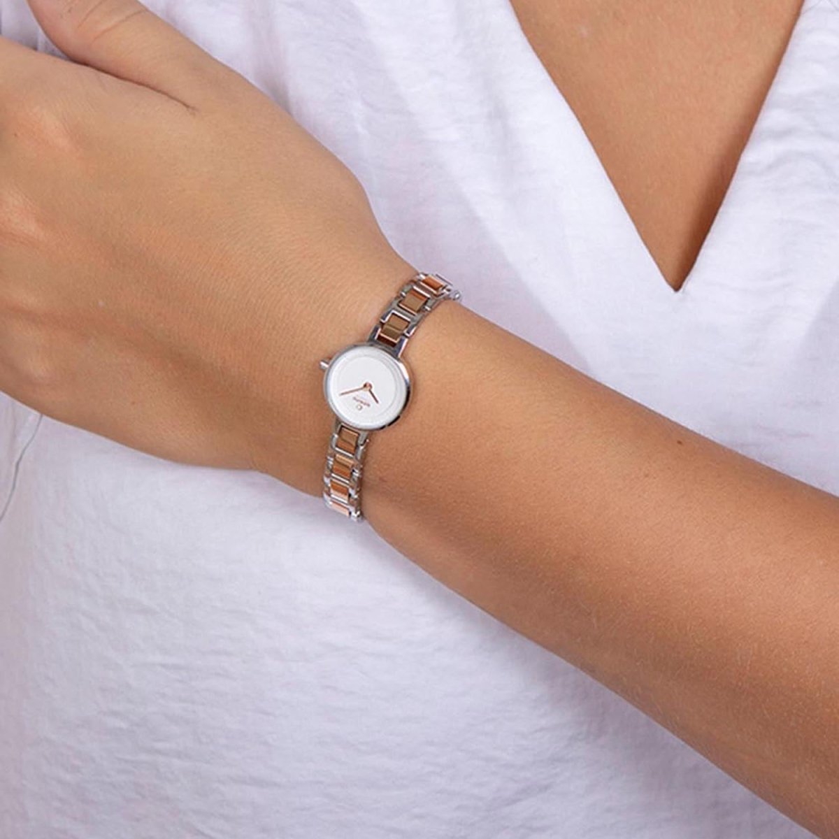 Obaku Let Peach Quartz 6mm Slim Case Silver Round Dial Women's Watch- V198LXCISC
