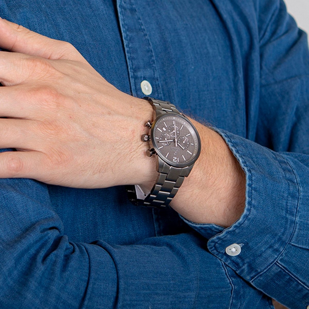 Obaku Skov Smokey Chronograph Grey Round Dial Men's Watch - V205GUUUSU