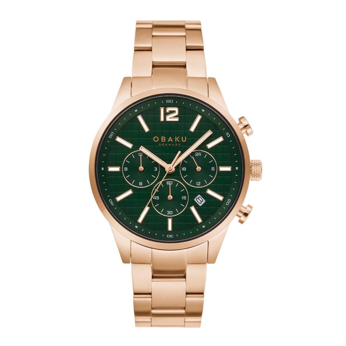 Obaku Skov Chronograph 6.9mm Slim Case Green Round Dial Men's Watch- V205GUVESV