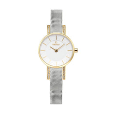 OBAKU Lykke Gold Bi Quartz Silver Round Dial Women's Watch- V207LEGIMC