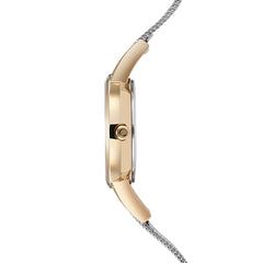 OBAKU Lykke Gold Bi Quartz Silver Round Dial Women's Watch- V207LEGIMC