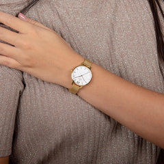 OBAKU Liv Gold Quartz Silver Round Dial Women's Watch- V209LXGIMG