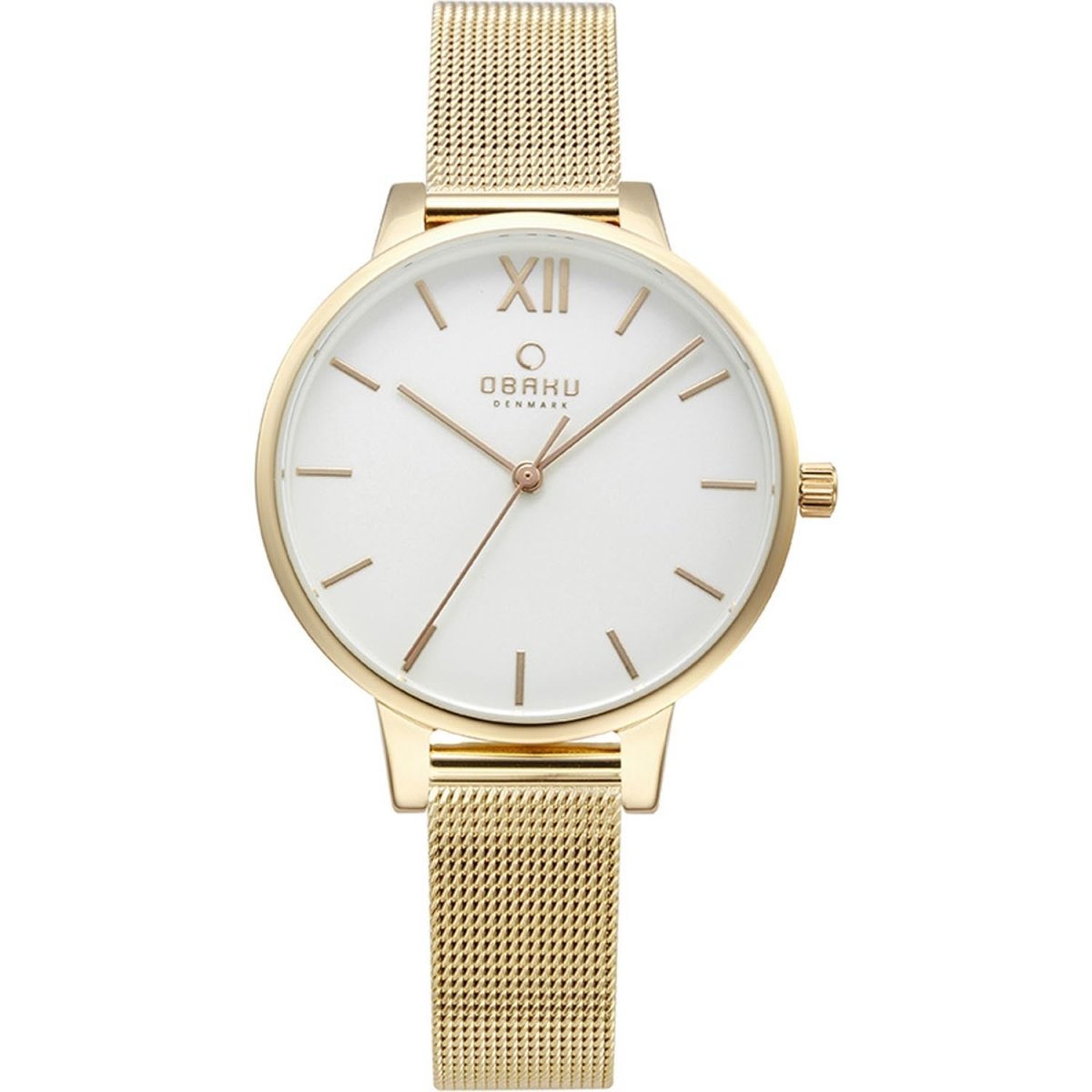 OBAKU Liv Gold Quartz Silver Round Dial Women's Watch- V209LXGIMG