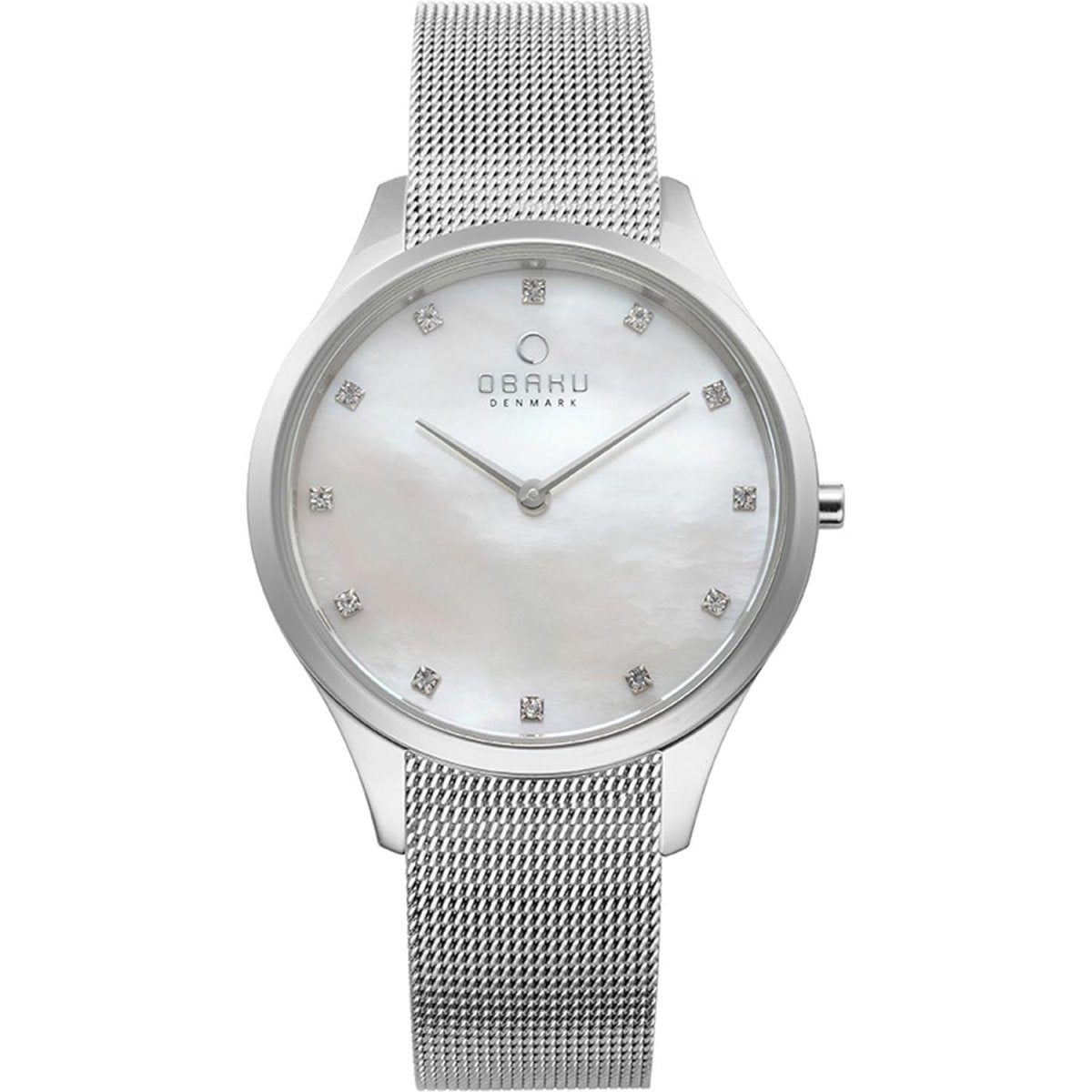 Obaku Fin Steel Quartz 6.4mm Slim Case White MOP Round Dial Women's Watch- V217LXCWMC