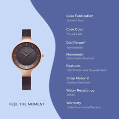 OBAKU Gry Walnut Solar Quartz Brown Round Dial Women's Watch- V221LRVNMN