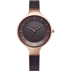 OBAKU Gry Walnut Solar Quartz Brown Round Dial Women's Watch- V221LRVNMN