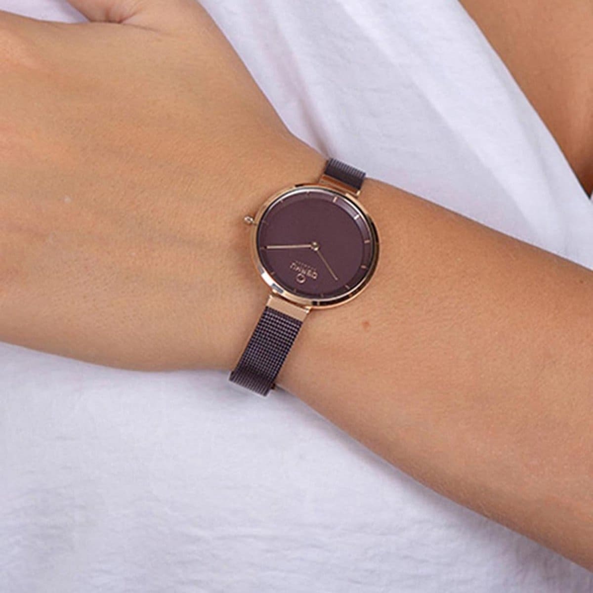 Obaku Blomme Walnut Quartz 6.4mm Slim Case Brown Round Dial Women's Watch- V225LXVNMN