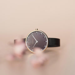 OBAKU Notat-Walnut Quartz Swarovski Crystal Brown Round Dial Women's Watch- V233LXVNMN