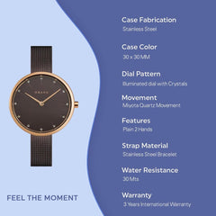 OBAKU Notat-Walnut Quartz Swarovski Crystal Brown Round Dial Women's Watch- V233LXVNMN