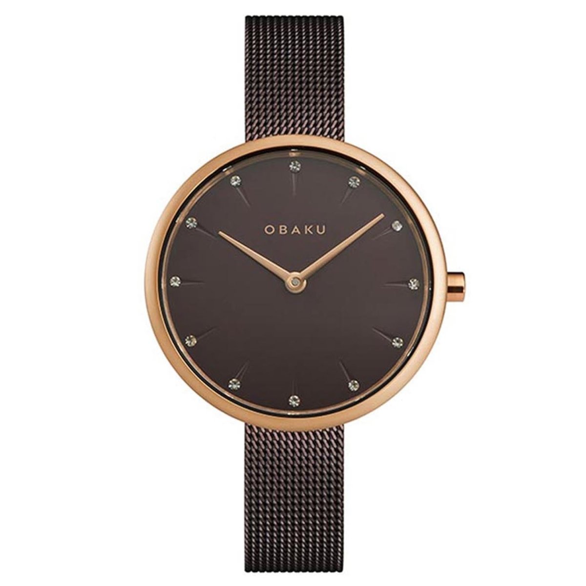 OBAKU Notat-Walnut Quartz Swarovski Crystal Brown Round Dial Women's Watch- V233LXVNMN