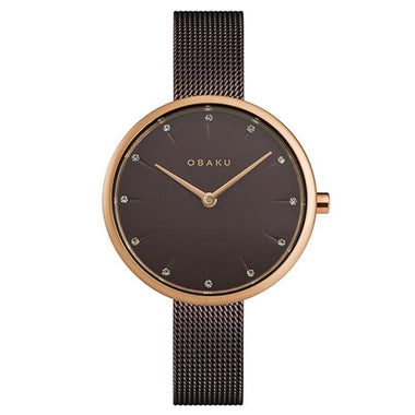OBAKU Notat-Walnut Quartz Swarovski Crystal Brown Round Dial Women's Watch- V233LXVNMN