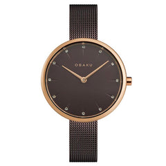 OBAKU Notat-Walnut Quartz Swarovski Crystal Brown Round Dial Women's Watch- V233LXVNMN
