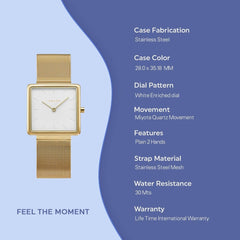 Obaku Kvadrat-Gold Quartz 4.7mm Slim Case White Square Dial Women's Watch- V236LXGIMG
