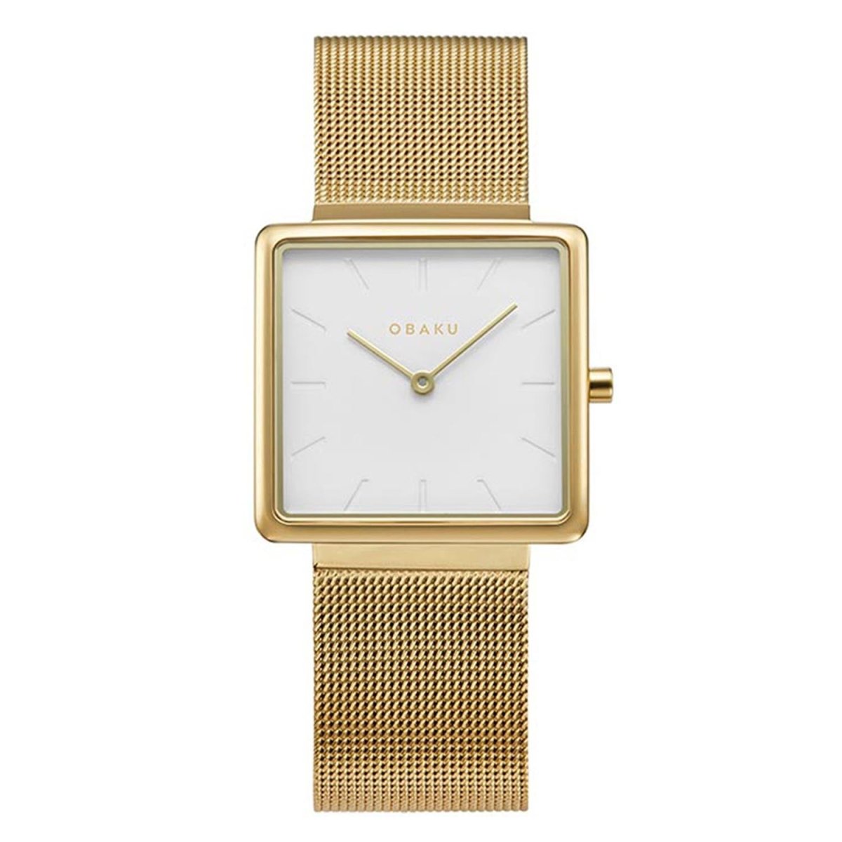 Obaku Kvadrat-Gold Quartz 4.7mm Slim Case White Square Dial Women's Watch- V236LXGIMG