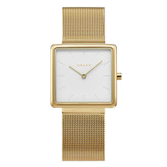 Obaku Kvadrat-Gold Quartz 4.7mm Slim Case White Square Dial Women's Watch- V236LXGIMG