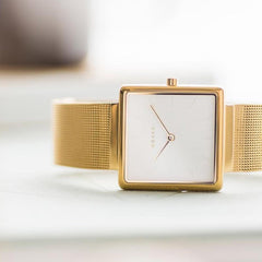 Obaku Kvadrat-Gold Quartz 4.7mm Slim Case White Square Dial Women's Watch- V236LXGIMG