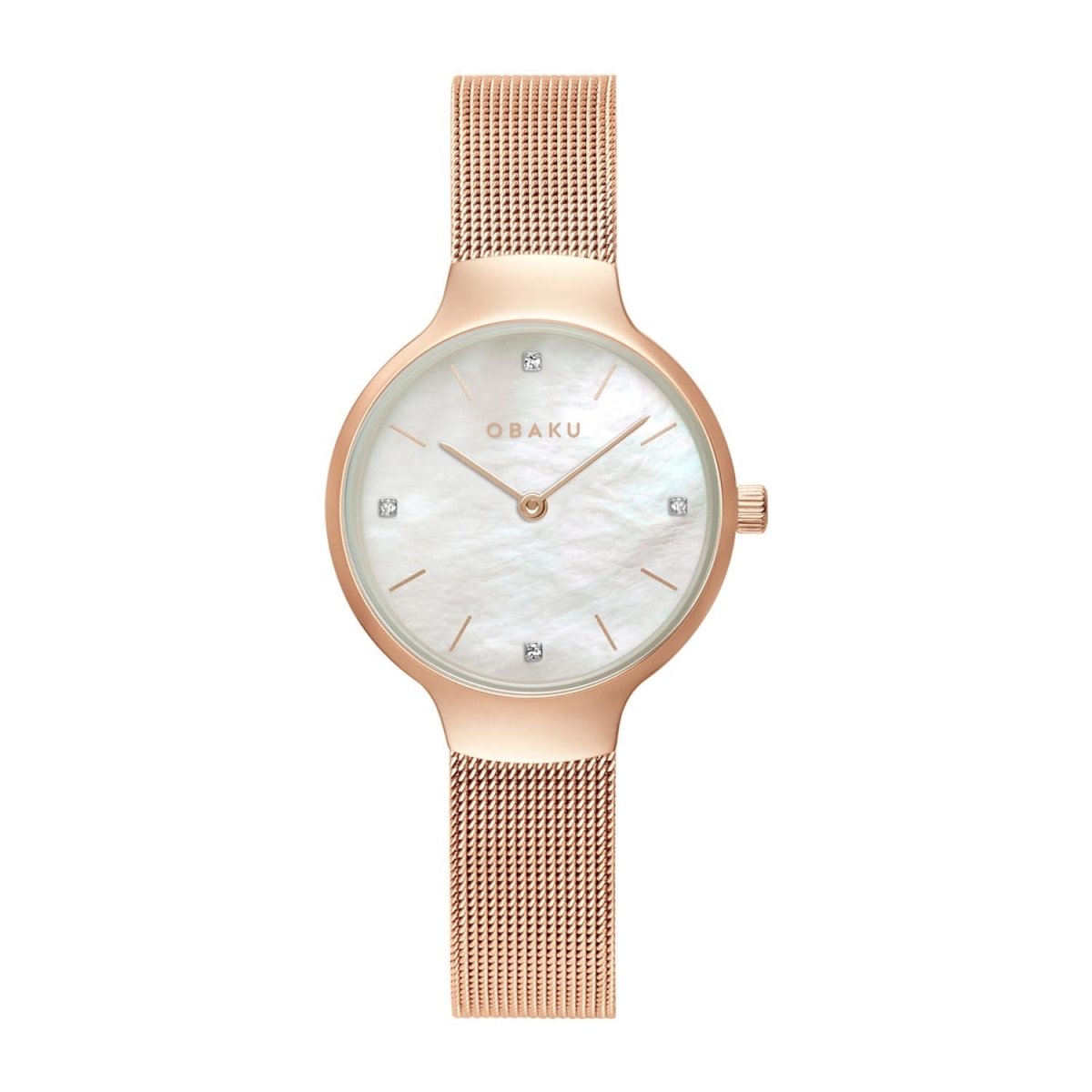 Obaku Vikke Rose Quartz 6.9mm Slim Case White MOP Round Dial Women's Watch- V241LXVWMV