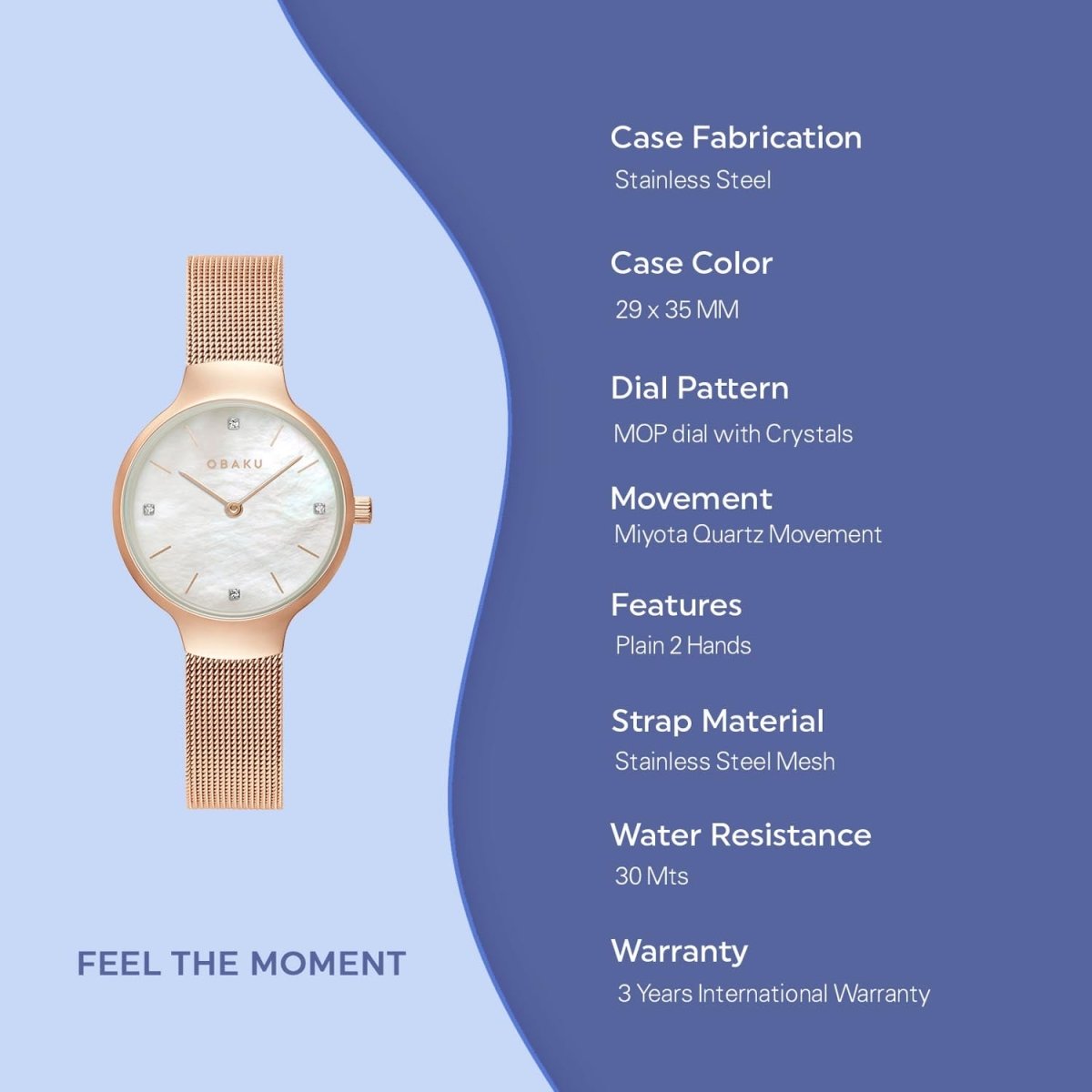 Obaku Vikke Rose Quartz 6.9mm Slim Case White MOP Round Dial Women's Watch- V241LXVWMV
