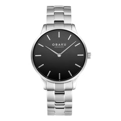 OBAKU Lyng Blacksteel Quartz Black Round Dial Men's Watch- V247GXCBSC