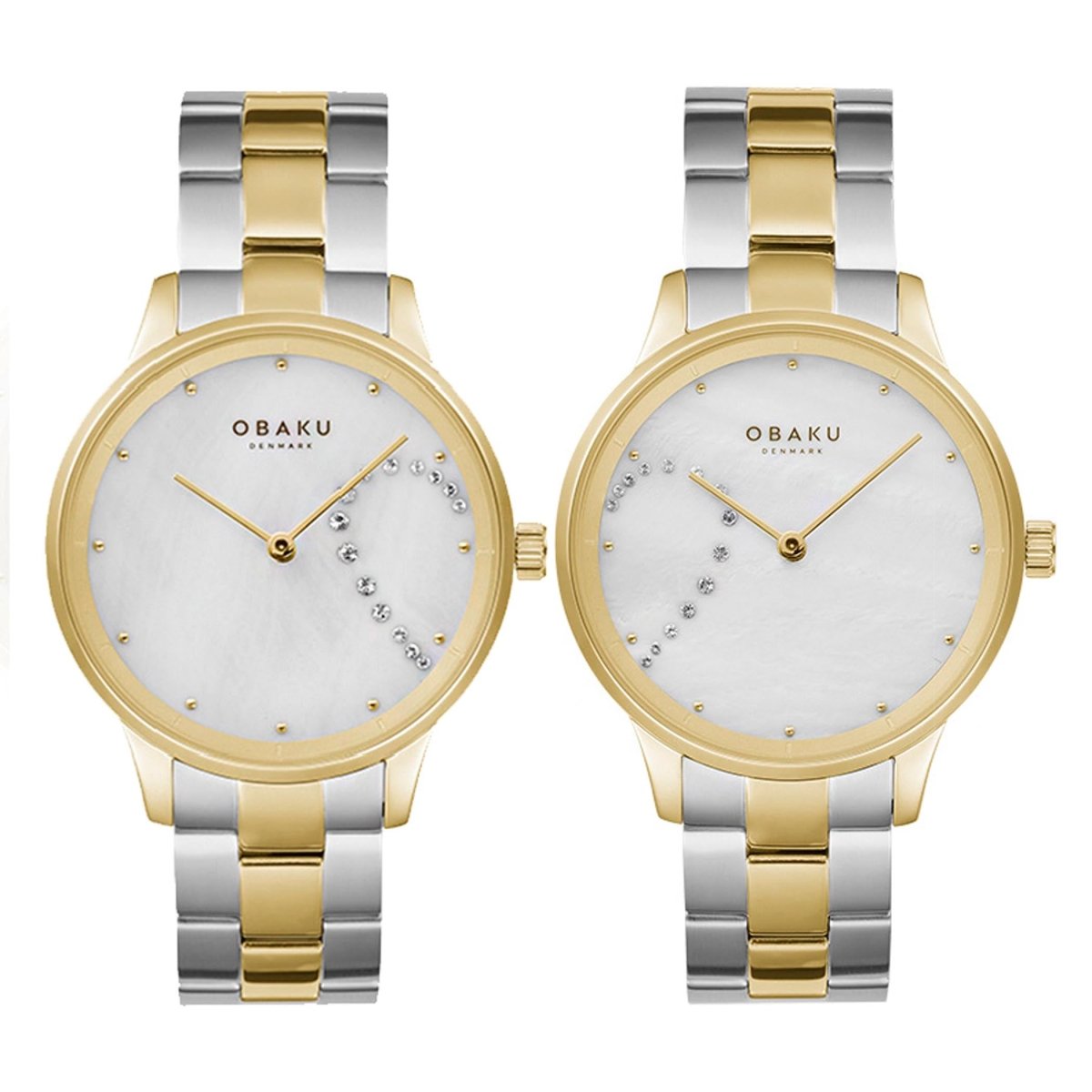 OBAKU SIVE LILLE Analog Crystal MOP Round Dial Pair Watch- V247PHGWSF