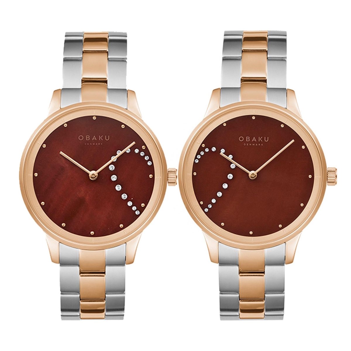 OBAKU SIVE LILLE Analog Crystal MOP Round Dial Pair Watch- V247PHVNSH