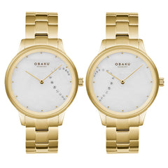 OBAKU SIVE LILLE Analog Crystal MOP Round Dial Pair Watch- V247PMGWSG