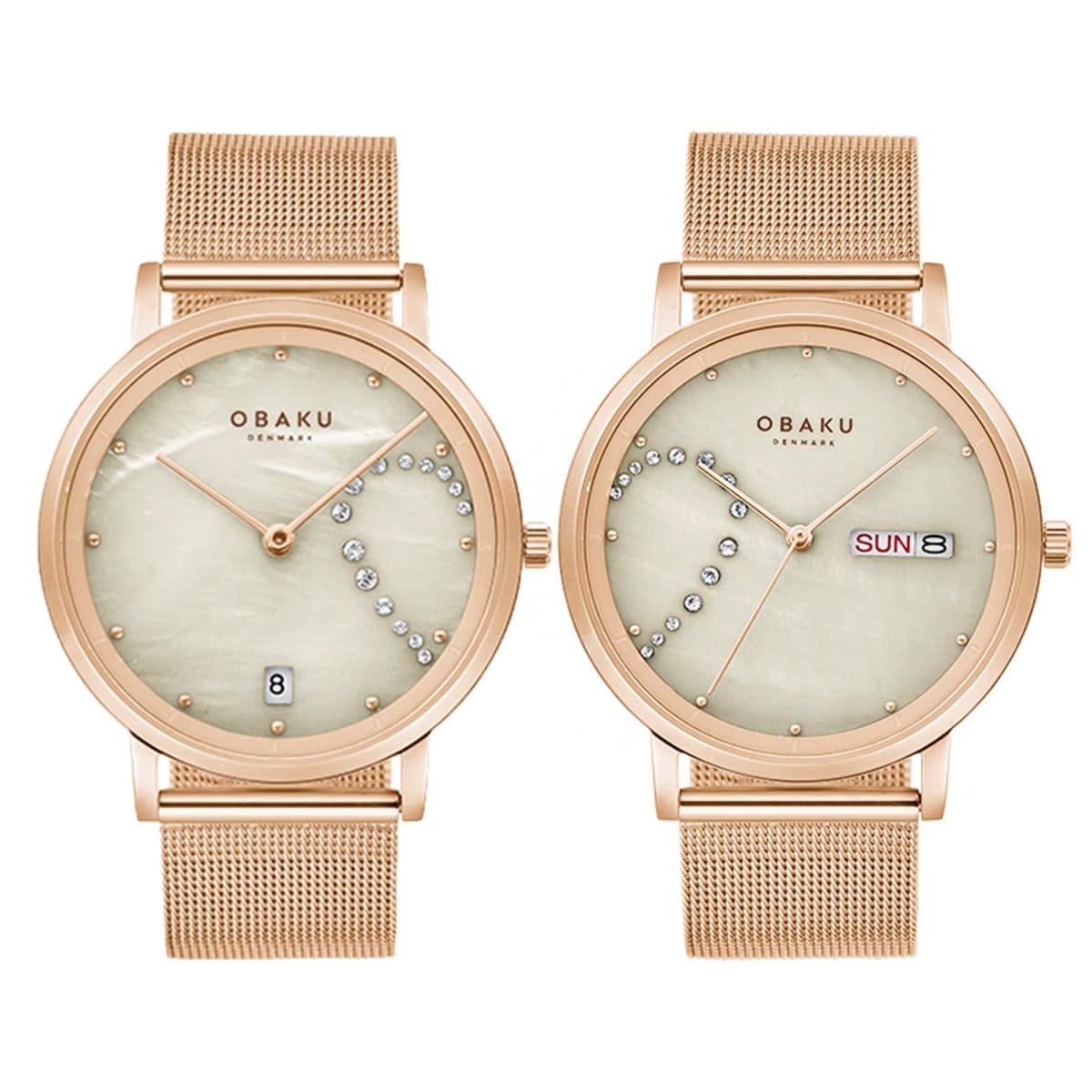OBAKU DRAABE LILLE Analog Crystal MOP Round Dial Pair Watch- V248PHVJMV