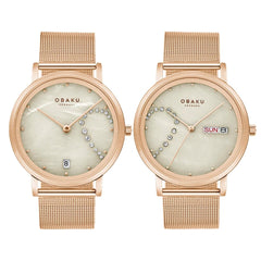OBAKU DRAABE LILLE Analog Crystal MOP Round Dial Pair Watch- V248PHVJMV