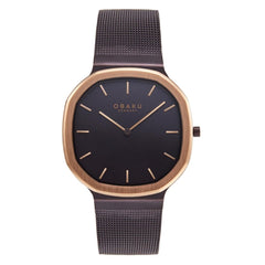 Obaku Oktant Ocean Quartz 4.7mm Slim Case Brown Octagonal Dial Men's Watch- V253GXXNMN