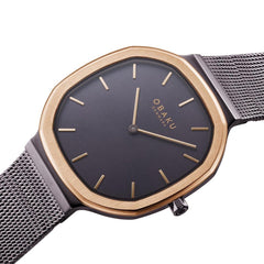Obaku Oktant Ocean Quartz 4.7mm Slim Case Brown Octagonal Dial Men's Watch- V253GXXNMN